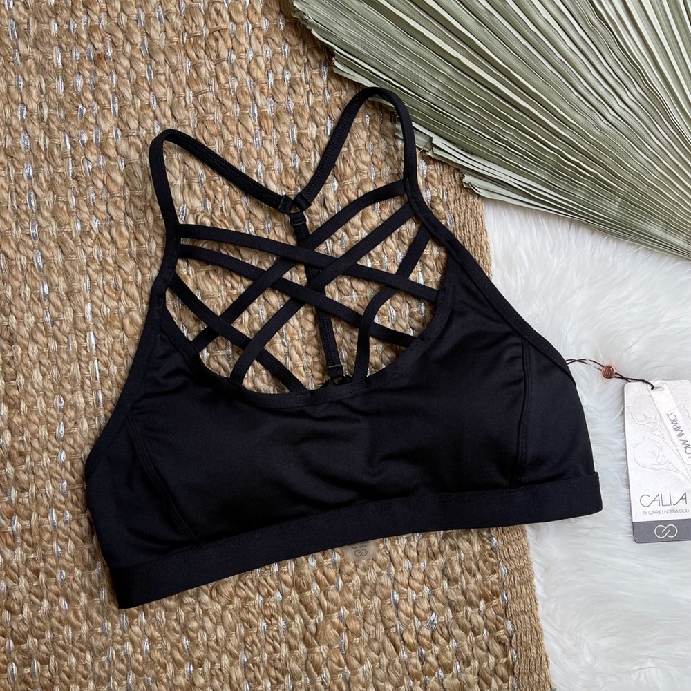 CALIA by Carrie Underwood Inner Power Front Strap Sports Black Bra sz Small NWT